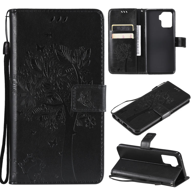 Tree & Cat Pattern Pressed Printing Horizontal Flip PU Leather Case with Holder & Card Slots & Wallet & Lanyard, For LG Stylo 7 5G / 4G, For OPPO F19 / A74 4G, For OPPO A93 5G / A74 5G, For OPPO A94 4G / F19 Pro / Reno 5F