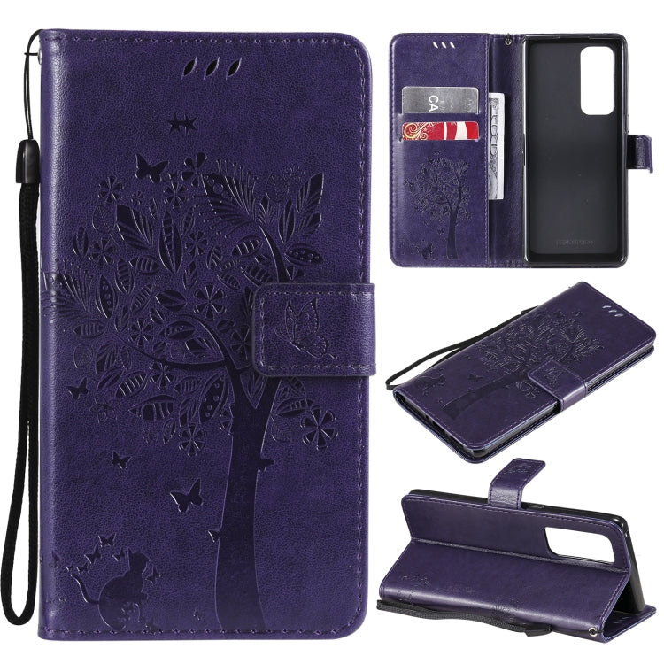Tree & Cat Pattern Pressed Printing Horizontal Flip PU Leather Case with Holder & Card Slots & Wallet & Lanyard, For OPPO Reno5 Pro+ 5G / Find X3 Neo, For OPPO Find X3 / X3 Pro, For OPPO Realme 8 4G / Realme 8 Pro 4G, For OPPO Realme V13 5G / Realme 8 5G