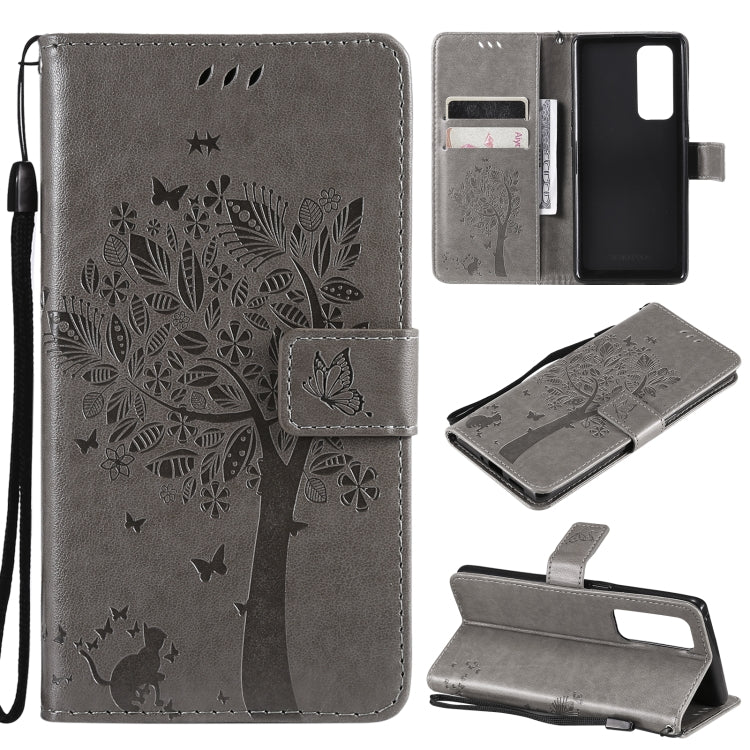 Tree & Cat Pattern Pressed Printing Horizontal Flip PU Leather Case with Holder & Card Slots & Wallet & Lanyard, For OPPO Reno5 Pro+ 5G / Find X3 Neo, For OPPO Find X3 / X3 Pro, For OPPO Realme 8 4G / Realme 8 Pro 4G, For OPPO Realme V13 5G / Realme 8 5G