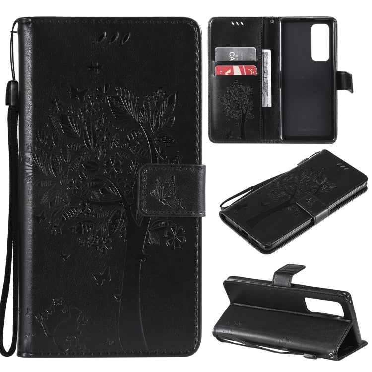 Tree & Cat Pattern Pressed Printing Horizontal Flip PU Leather Case with Holder & Card Slots & Wallet & Lanyard, For OPPO Reno5 Pro+ 5G / Find X3 Neo, For OPPO Find X3 / X3 Pro, For OPPO Realme 8 4G / Realme 8 Pro 4G, For OPPO Realme V13 5G / Realme 8 5G