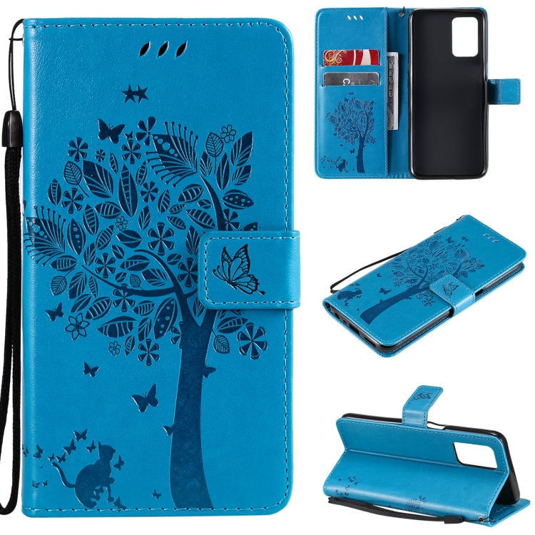 Tree & Cat Pattern Pressed Printing Horizontal Flip PU Leather Case with Holder & Card Slots & Wallet & Lanyard, For OPPO Reno5 Pro+ 5G / Find X3 Neo, For OPPO Find X3 / X3 Pro, For OPPO Realme 8 4G / Realme 8 Pro 4G, For OPPO Realme V13 5G / Realme 8 5G