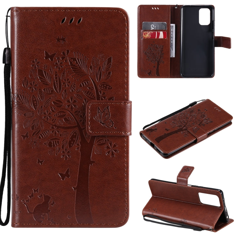 Tree & Cat Pattern Pressed Printing Horizontal Flip PU Leather Case with Holder & Card Slots & Wallet & Lanyard, For Xiaomi Redmi Note 10 4G, For Xiaomi Redmi Note 10 Pro, For Samsung Galaxy A32 4G, For Samsung Galaxy S21 FE
