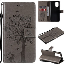 Load image into Gallery viewer, Tree &amp; Cat Pattern Pressed Printing Horizontal Flip PU Leather Case with Holder &amp; Card Slots &amp; Wallet &amp; Lanyard, For Xiaomi Redmi Note 10 4G, For Xiaomi Redmi Note 10 Pro, For Samsung Galaxy A32 4G, For Samsung Galaxy S21 FE