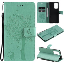Load image into Gallery viewer, Tree &amp; Cat Pattern Pressed Printing Horizontal Flip PU Leather Case with Holder &amp; Card Slots &amp; Wallet &amp; Lanyard, For Xiaomi Redmi Note 10 4G, For Xiaomi Redmi Note 10 Pro, For Samsung Galaxy A32 4G, For Samsung Galaxy S21 FE