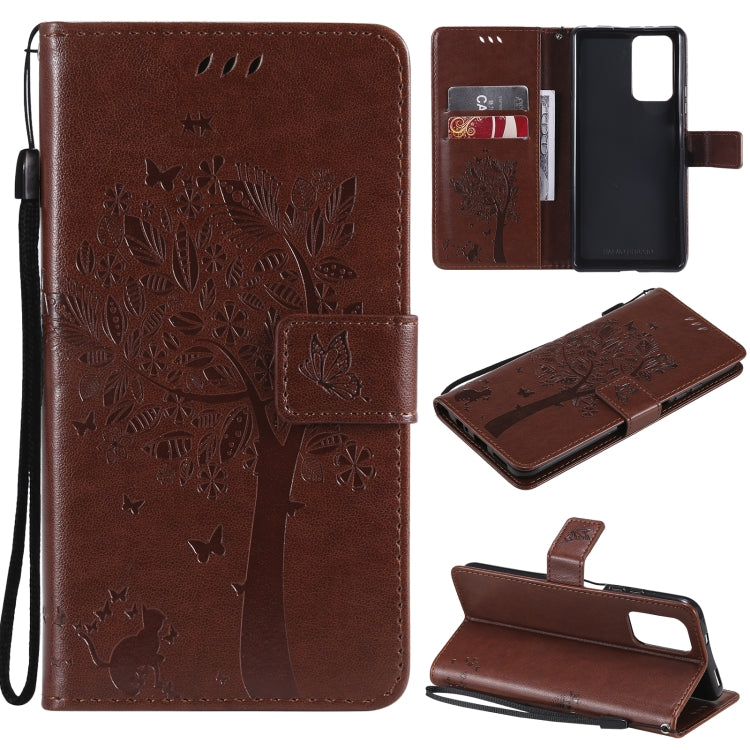 Tree & Cat Pattern Pressed Printing Horizontal Flip PU Leather Case with Holder & Card Slots & Wallet & Lanyard, For Xiaomi Redmi Note 10 4G, For Xiaomi Redmi Note 10 Pro, For Samsung Galaxy A32 4G, For Samsung Galaxy S21 FE