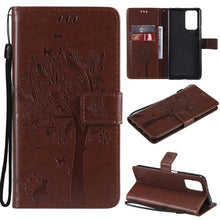 Load image into Gallery viewer, Tree &amp; Cat Pattern Pressed Printing Horizontal Flip PU Leather Case with Holder &amp; Card Slots &amp; Wallet &amp; Lanyard, For Xiaomi Redmi Note 10 4G, For Xiaomi Redmi Note 10 Pro, For Samsung Galaxy A32 4G, For Samsung Galaxy S21 FE