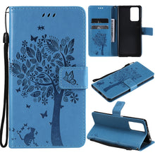 Load image into Gallery viewer, Tree &amp; Cat Pattern Pressed Printing Horizontal Flip PU Leather Case with Holder &amp; Card Slots &amp; Wallet &amp; Lanyard, For Xiaomi Redmi Note 10 4G, For Xiaomi Redmi Note 10 Pro, For Samsung Galaxy A32 4G, For Samsung Galaxy S21 FE