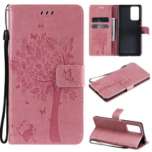 Load image into Gallery viewer, Tree &amp; Cat Pattern Pressed Printing Horizontal Flip PU Leather Case with Holder &amp; Card Slots &amp; Wallet &amp; Lanyard, For Xiaomi Redmi Note 10 4G, For Xiaomi Redmi Note 10 Pro, For Samsung Galaxy A32 4G, For Samsung Galaxy S21 FE