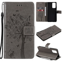 Load image into Gallery viewer, Tree &amp; Cat Pattern Pressed Printing Horizontal Flip PU Leather Case with Holder &amp; Card Slots &amp; Wallet &amp; Lanyard, For Xiaomi Redmi Note 10 4G, For Xiaomi Redmi Note 10 Pro, For Samsung Galaxy A32 4G, For Samsung Galaxy S21 FE