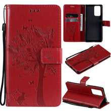 Load image into Gallery viewer, Tree &amp; Cat Pattern Pressed Printing Horizontal Flip PU Leather Case with Holder &amp; Card Slots &amp; Wallet &amp; Lanyard, For Xiaomi Redmi Note 10 4G, For Xiaomi Redmi Note 10 Pro, For Samsung Galaxy A32 4G, For Samsung Galaxy S21 FE