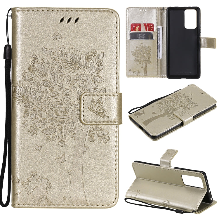 Tree & Cat Pattern Pressed Printing Horizontal Flip PU Leather Case with Holder & Card Slots & Wallet & Lanyard, For Xiaomi Redmi Note 10 4G, For Xiaomi Redmi Note 10 Pro, For Samsung Galaxy A32 4G, For Samsung Galaxy S21 FE