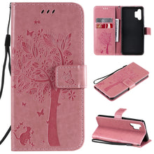 Load image into Gallery viewer, Tree &amp; Cat Pattern Pressed Printing Horizontal Flip PU Leather Case with Holder &amp; Card Slots &amp; Wallet &amp; Lanyard, For Xiaomi Redmi Note 10 4G, For Xiaomi Redmi Note 10 Pro, For Samsung Galaxy A32 4G, For Samsung Galaxy S21 FE