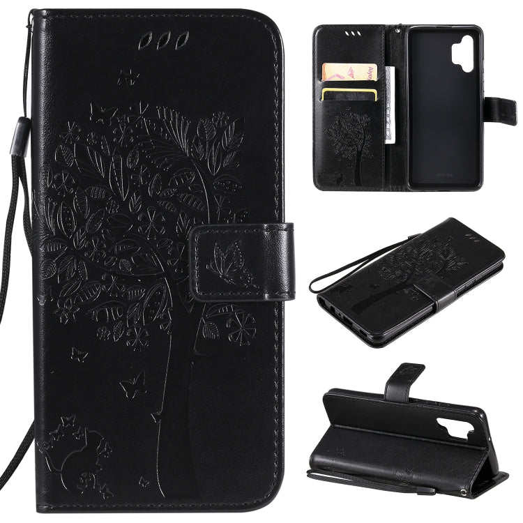 Tree & Cat Pattern Pressed Printing Horizontal Flip PU Leather Case with Holder & Card Slots & Wallet & Lanyard, For Xiaomi Redmi Note 10 4G, For Xiaomi Redmi Note 10 Pro, For Samsung Galaxy A32 4G, For Samsung Galaxy S21 FE