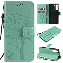 Load image into Gallery viewer, Tree &amp; Cat Pattern Pressed Printing Horizontal Flip PU Leather Case with Holder &amp; Card Slots &amp; Wallet &amp; Lanyard, For Xiaomi Redmi Note 10 4G, For Xiaomi Redmi Note 10 Pro, For Samsung Galaxy A32 4G, For Samsung Galaxy S21 FE