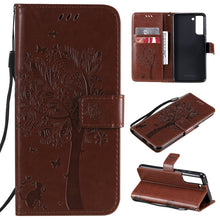 Load image into Gallery viewer, Tree &amp; Cat Pattern Pressed Printing Horizontal Flip PU Leather Case with Holder &amp; Card Slots &amp; Wallet &amp; Lanyard, For Xiaomi Redmi Note 10 4G, For Xiaomi Redmi Note 10 Pro, For Samsung Galaxy A32 4G, For Samsung Galaxy S21 FE