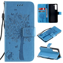 Load image into Gallery viewer, Tree &amp; Cat Pattern Pressed Printing Horizontal Flip PU Leather Case with Holder &amp; Card Slots &amp; Wallet &amp; Lanyard, For Xiaomi Redmi Note 10 4G, For Xiaomi Redmi Note 10 Pro, For Samsung Galaxy A32 4G, For Samsung Galaxy S21 FE