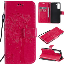 Load image into Gallery viewer, Tree &amp; Cat Pattern Pressed Printing Horizontal Flip PU Leather Case with Holder &amp; Card Slots &amp; Wallet &amp; Lanyard, For Xiaomi Redmi Note 10 4G, For Xiaomi Redmi Note 10 Pro, For Samsung Galaxy A32 4G, For Samsung Galaxy S21 FE
