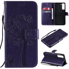 Load image into Gallery viewer, Tree &amp; Cat Pattern Pressed Printing Horizontal Flip PU Leather Case with Holder &amp; Card Slots &amp; Wallet &amp; Lanyard, For Xiaomi Redmi Note 10 4G, For Xiaomi Redmi Note 10 Pro, For Samsung Galaxy A32 4G, For Samsung Galaxy S21 FE