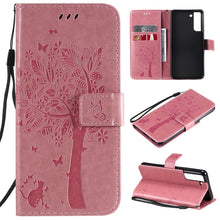 Load image into Gallery viewer, Tree &amp; Cat Pattern Pressed Printing Horizontal Flip PU Leather Case with Holder &amp; Card Slots &amp; Wallet &amp; Lanyard, For Xiaomi Redmi Note 10 4G, For Xiaomi Redmi Note 10 Pro, For Samsung Galaxy A32 4G, For Samsung Galaxy S21 FE