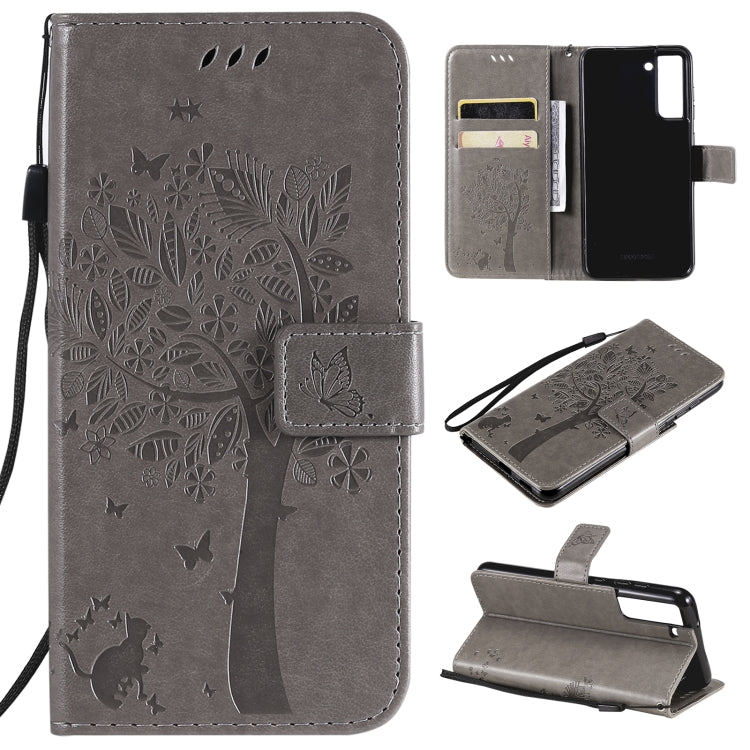 Tree & Cat Pattern Pressed Printing Horizontal Flip PU Leather Case with Holder & Card Slots & Wallet & Lanyard, For Xiaomi Redmi Note 10 4G, For Xiaomi Redmi Note 10 Pro, For Samsung Galaxy A32 4G, For Samsung Galaxy S21 FE