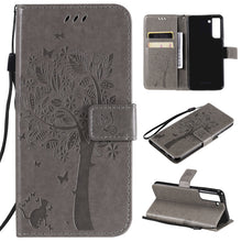 Load image into Gallery viewer, Tree &amp; Cat Pattern Pressed Printing Horizontal Flip PU Leather Case with Holder &amp; Card Slots &amp; Wallet &amp; Lanyard, For Xiaomi Redmi Note 10 4G, For Xiaomi Redmi Note 10 Pro, For Samsung Galaxy A32 4G, For Samsung Galaxy S21 FE