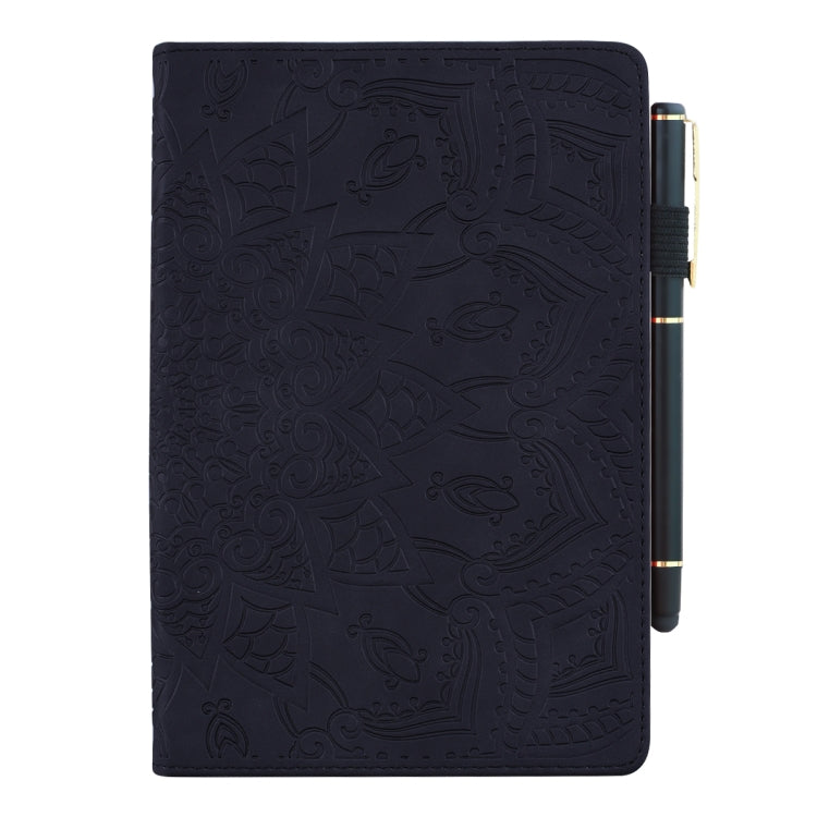 Calf Pattern Double Folding Design Embossed Leather Case with Holder & Card Slots & Pen Slot & Elastic Band