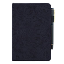 Load image into Gallery viewer, Calf Pattern Double Folding Design Embossed Leather Case with Holder &amp; Card Slots &amp; Pen Slot &amp; Elastic Band
