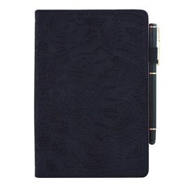 Calf Pattern Double Folding Design Embossed Leather Case with Holder & Card Slots & Pen Slot & Elastic Band