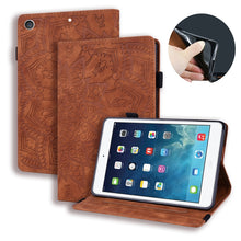 Load image into Gallery viewer, Calf Pattern Double Folding Design Embossed Leather Case with Holder &amp; Card Slots &amp; Pen Slot &amp; Elastic Band