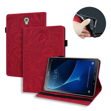 Load image into Gallery viewer, Calf Pattern Double Folding Design Embossed Leather Case with Holder &amp; Card Slots &amp; Pen Slot &amp; Elastic Band