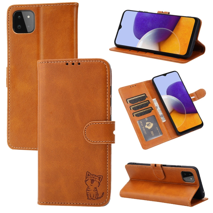 Embossed Happy Cat Pattern Horizontal Flip Leather Case with Holder & Card Slots & Wallet, For Samsung Galaxy S21 FE, For Samsung Galaxy A12, For Samsung Galaxy A22 4G, For Samsung Galaxy A22 5G EU Version, For Samsung Galaxy A32 4G                    ...