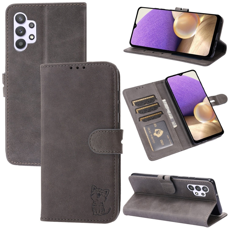 Embossed Happy Cat Pattern Horizontal Flip Leather Case with Holder & Card Slots & Wallet, For Samsung Galaxy S21 FE, For Samsung Galaxy A12, For Samsung Galaxy A22 4G, For Samsung Galaxy A22 5G EU Version, For Samsung Galaxy A32 4G                    ...