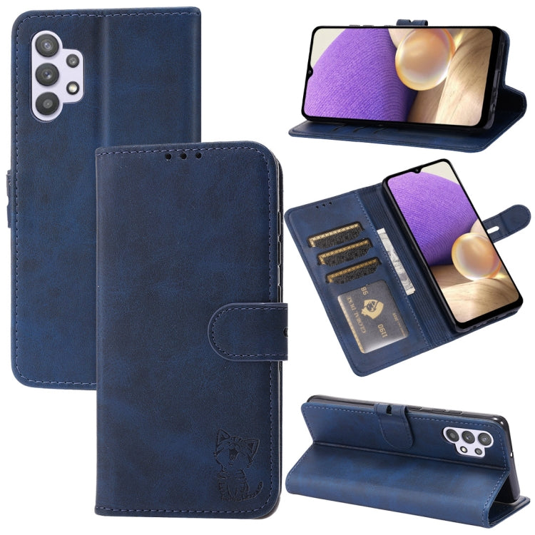 Embossed Happy Cat Pattern Horizontal Flip Leather Case with Holder & Card Slots & Wallet, For Samsung Galaxy S21 FE, For Samsung Galaxy A12, For Samsung Galaxy A22 4G, For Samsung Galaxy A22 5G EU Version, For Samsung Galaxy A32 4G                    ...