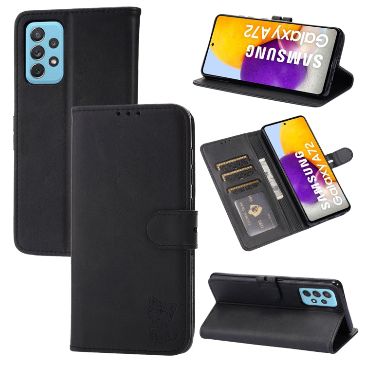 Embossed Happy Cat Pattern Horizontal Flip Leather Case with Holder & Card Slots & Wallet, For Samsung Galaxy S21 FE, For Samsung Galaxy A12, For Samsung Galaxy A22 4G, For Samsung Galaxy A22 5G EU Version, For Samsung Galaxy A32 4G                    ...