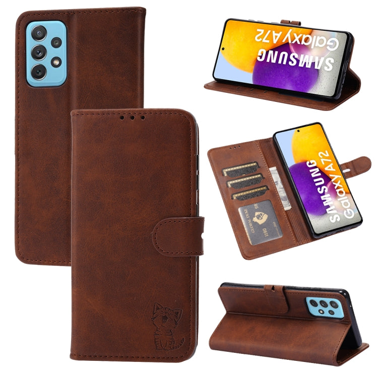 Embossed Happy Cat Pattern Horizontal Flip Leather Case with Holder & Card Slots & Wallet, For Samsung Galaxy S21 FE, For Samsung Galaxy A12, For Samsung Galaxy A22 4G, For Samsung Galaxy A22 5G EU Version, For Samsung Galaxy A32 4G                    ...