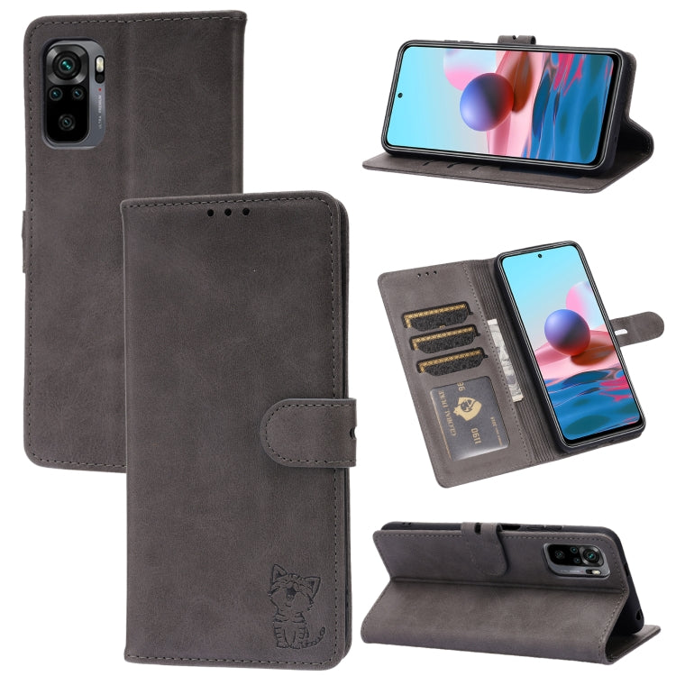 Embossed Happy Cat Pattern Horizontal Flip Leather Case with Holder & Card Slots & Wallet, For Xiaomi Redmi Note 10 4G, For Xiaomi Redmi Note 10 5G, For Xiaomi Redmi Note 10 Pro