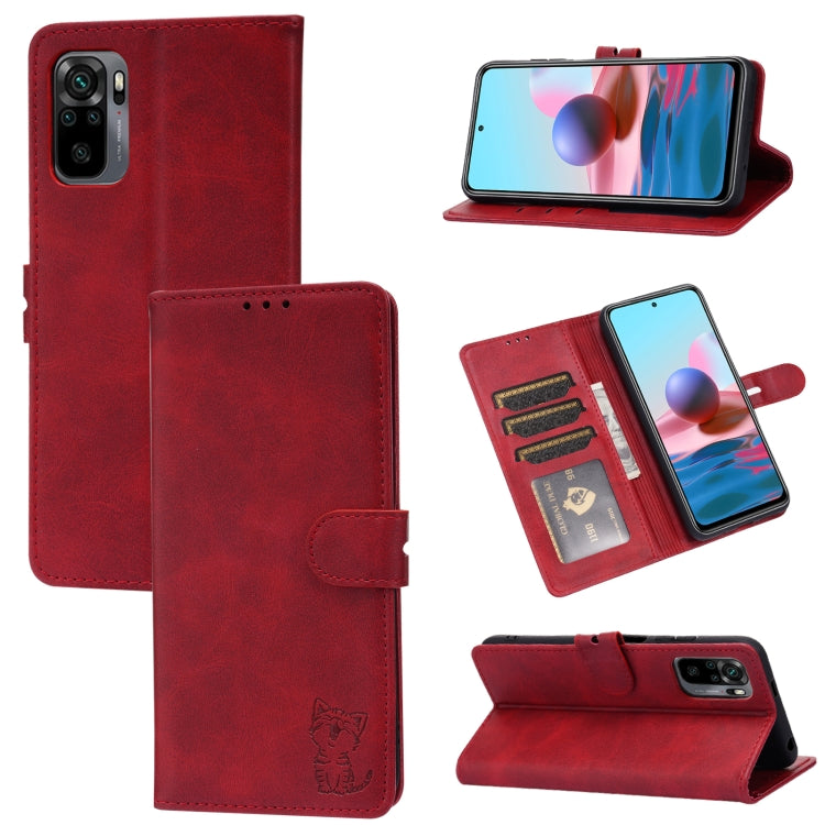 Embossed Happy Cat Pattern Horizontal Flip Leather Case with Holder & Card Slots & Wallet, For Xiaomi Redmi Note 10 4G, For Xiaomi Redmi Note 10 5G, For Xiaomi Redmi Note 10 Pro