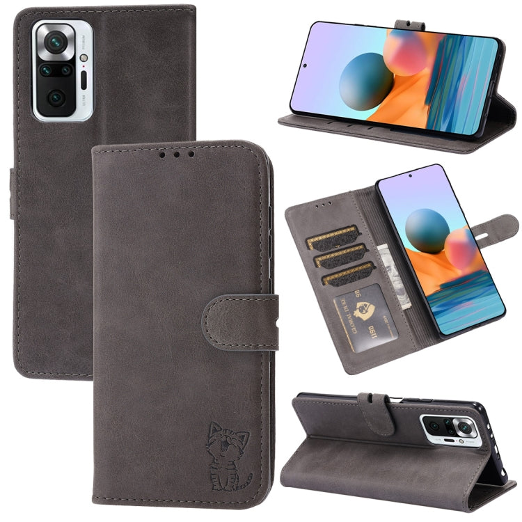 Embossed Happy Cat Pattern Horizontal Flip Leather Case with Holder & Card Slots & Wallet, For Xiaomi Redmi Note 10 4G, For Xiaomi Redmi Note 10 5G, For Xiaomi Redmi Note 10 Pro