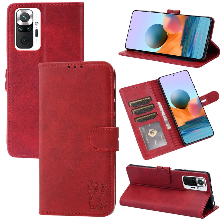 Embossed Happy Cat Pattern Horizontal Flip Leather Case with Holder & Card Slots & Wallet, For Xiaomi Redmi Note 10 4G, For Xiaomi Redmi Note 10 5G, For Xiaomi Redmi Note 10 Pro
