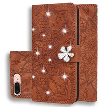 Load image into Gallery viewer, Calf Pattern Diamond Mandala Double Folding Design Embossed Leather Case with Wallet &amp; Holder &amp; Card Slots, For iPhone 7 Plus / 8 Plus