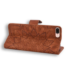 Load image into Gallery viewer, Calf Pattern Diamond Mandala Double Folding Design Embossed Leather Case with Wallet &amp; Holder &amp; Card Slots, For iPhone 7 Plus / 8 Plus