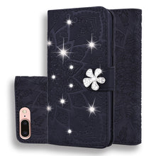 Load image into Gallery viewer, Calf Pattern Diamond Mandala Double Folding Design Embossed Leather Case with Wallet &amp; Holder &amp; Card Slots, For iPhone 7 Plus / 8 Plus