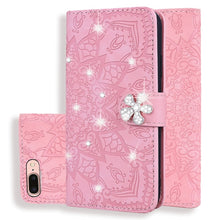 Load image into Gallery viewer, Calf Pattern Diamond Mandala Double Folding Design Embossed Leather Case with Wallet &amp; Holder &amp; Card Slots, For iPhone 7 Plus / 8 Plus