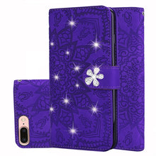 Load image into Gallery viewer, Calf Pattern Diamond Mandala Double Folding Design Embossed Leather Case with Wallet &amp; Holder &amp; Card Slots, For iPhone 7 Plus / 8 Plus