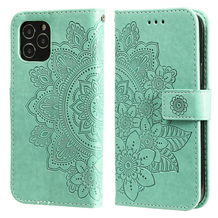 7-petal Flowers Embossing Pattern Horizontal Flip PU Leather Case with Holder & Card Slots & Wallet & Photo Frame, For iPhone 11, For iPhone 11 Pro, For iPhone 11 Pro Max, For iPhone 12 mini, For iPhone 12 / 12 Pro, For iPhone 12 Pro Max