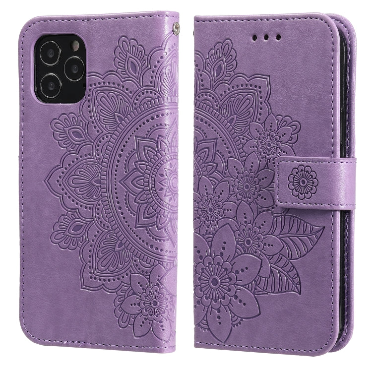 7-petal Flowers Embossing Pattern Horizontal Flip PU Leather Case with Holder & Card Slots & Wallet & Photo Frame, For iPhone 11, For iPhone 11 Pro, For iPhone 11 Pro Max, For iPhone 12 mini, For iPhone 12 / 12 Pro, For iPhone 12 Pro Max