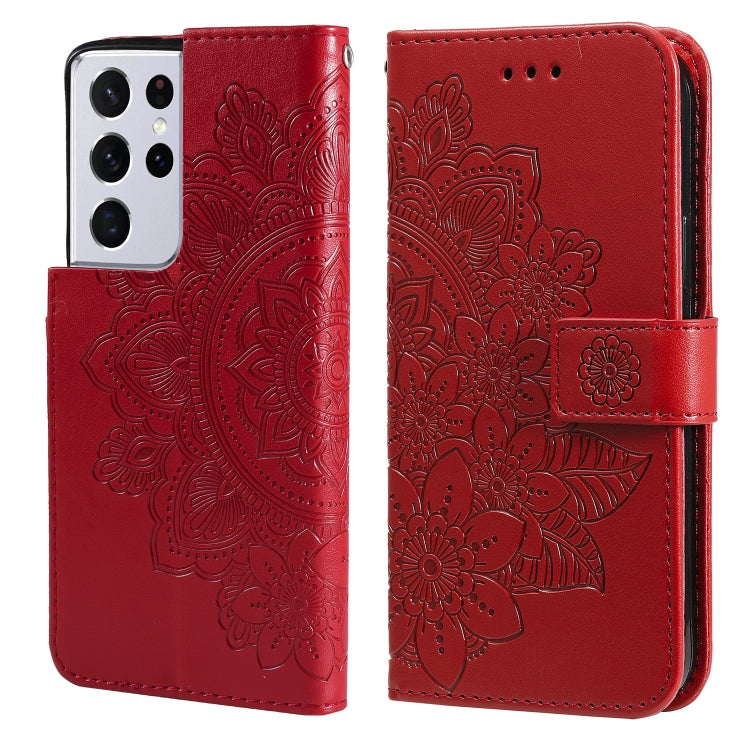7-petal Flowers Embossing Pattern Horizontal Flip PU Leather Case with Holder & Card Slots & Wallet & Photo Frame, For Samsung Galaxy S21 Ultra 5G, For Samsung Galaxy S21 5G, For Samsung Galaxy S21 FE, For Samsung Galaxy S21+ 5G, For Samsung Galaxy A02...