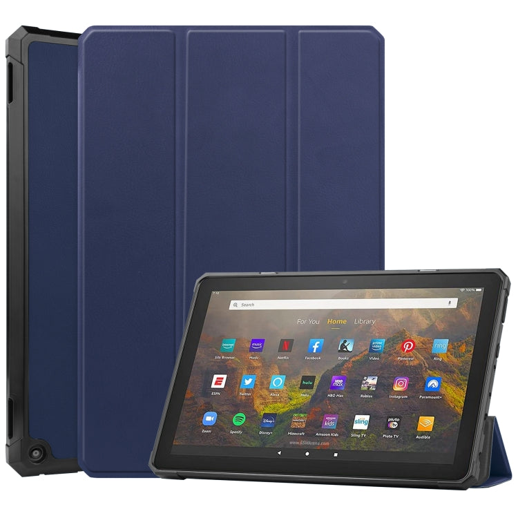 Custer Pattern Pure Color TPU Smart Tablet Holster with Sleep Function & 3-Fold Holder, For Amazon Kindle Fire HD 10 2021