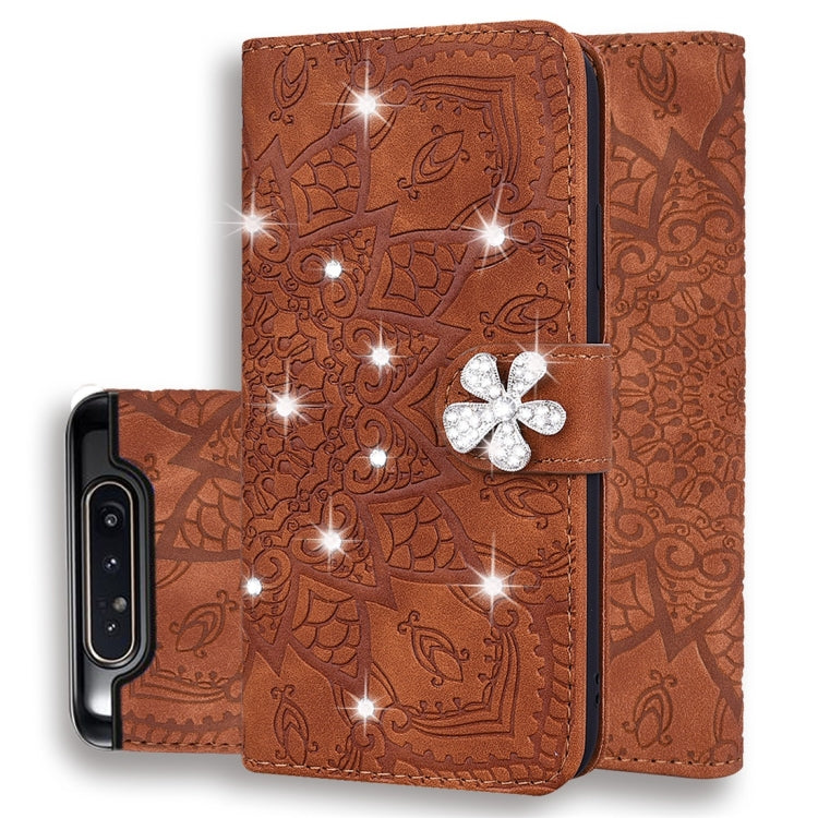 Calf Pattern Diamond Mandala Double Folding Design Embossed Leather Case with Wallet & Holder & Card Slots