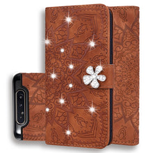 Load image into Gallery viewer, Calf Pattern Diamond Mandala Double Folding Design Embossed Leather Case with Wallet &amp; Holder &amp; Card Slots